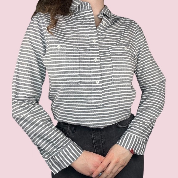 99% Cotton Stripes - Max Jeans Gray & White Horizontal Striped Shirt - Picture 1 of 9